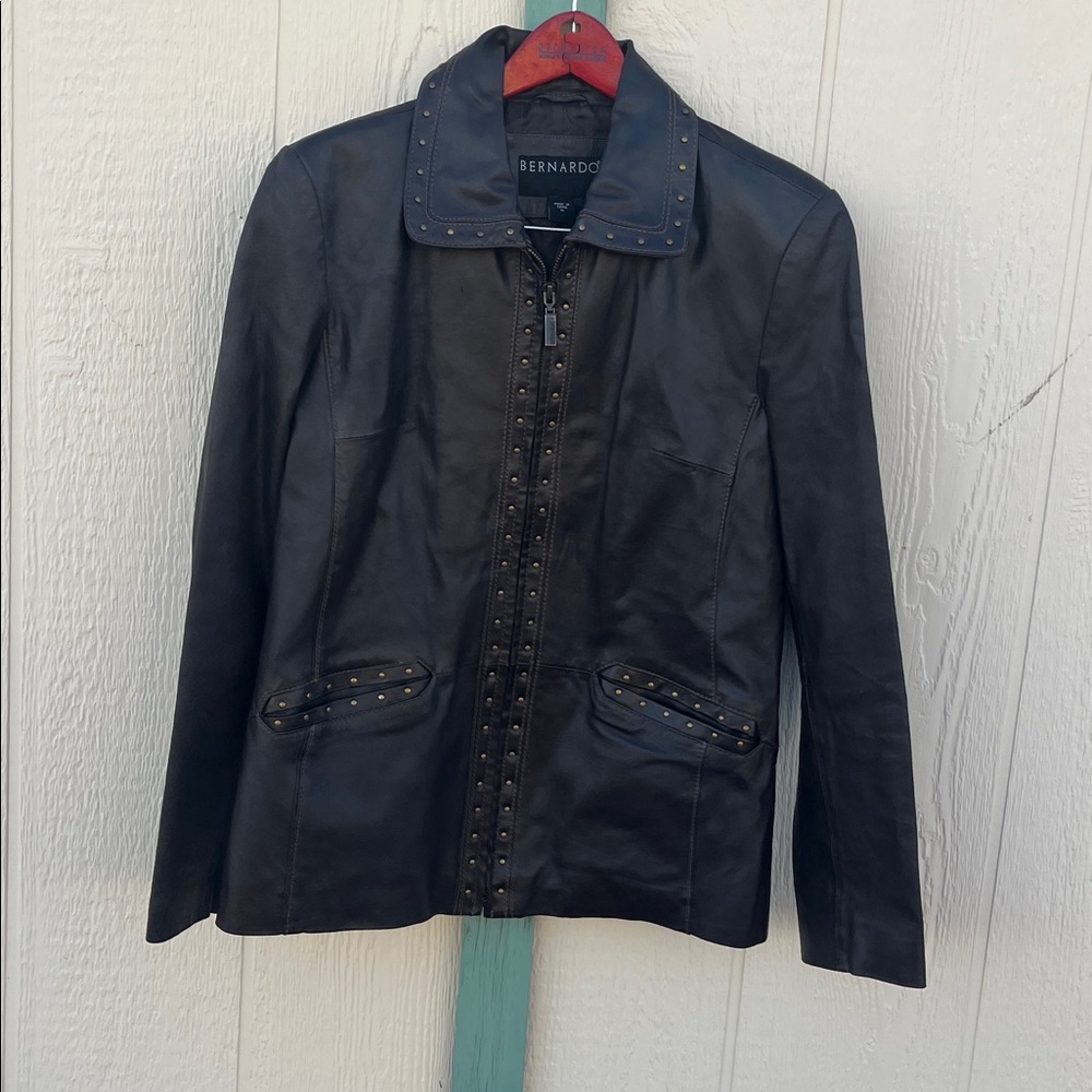 Bernardo Brown Leather Studded Jacket medium
